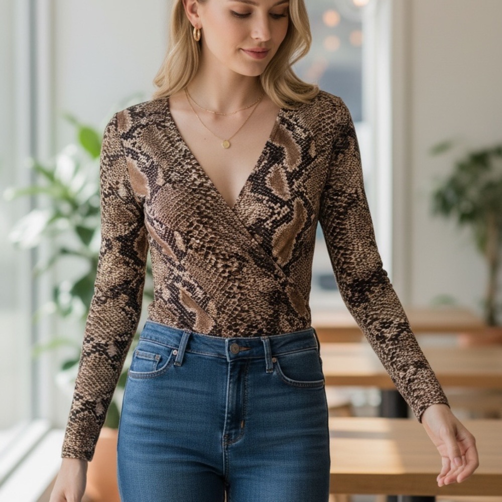 Zara Brown Snake Print Bodysuit